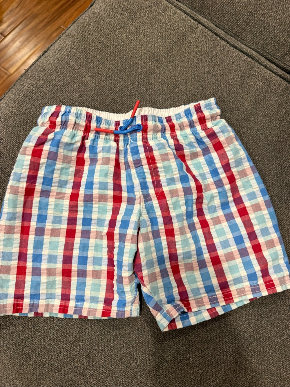 Cat & Jack Red, Blue, White Plaid Kids Swim Trunks